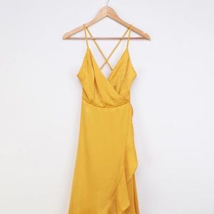 Lulu’s In Love Forever Mustard Yellow Satin Lace-Up High-Low Maxi Dress …